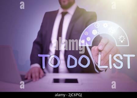Handschriftliche To-Do-Liste. Wort geschrieben auf Einer Struktur, die in der Regel in Papier kontinuierliche Aufgabe Ihrer Lady in Anzug halten Stift symbolisieren gemacht Stockfoto
