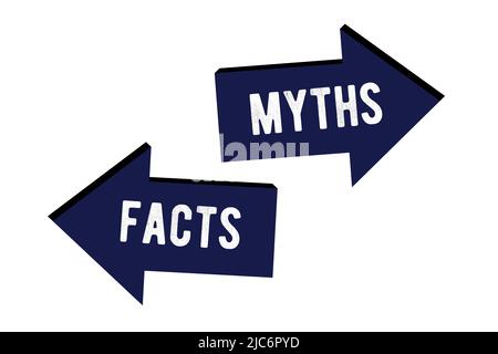 Mythen vs Fakten Vektor-Illustration auf weißem Hintergrund Dünne Linie Sprechblasen mit Fakten und Mythen Sprechblase Symbole Konzept der gründliche Fakten-chec Stock Vektor