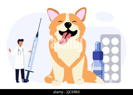 Tierarzt Tierarzt Tierklinik Dog pills flat Icon Veterinärkrankenhaus Dienstleistungen und Haustieren Hotels Hunde Pflege und Gesundheitscheck ce Stock Vektor