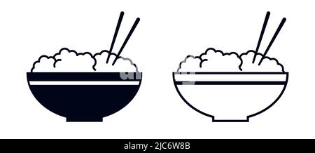 Reisschüssel mit zwei Essstäbchen asiatische Lebensmittel Symbol Vektor Illustration Icon set Stock Vektor