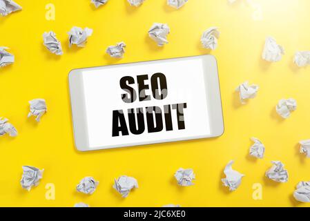 Handschriftenschild Seo Audit. Business Concept Search Engine Optimization Validieren und Verifizieren des Prozesses -48622 Stockfoto