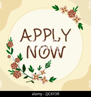 Text wird angezeigt Jetzt anwenden. Überblick über das Unternehmen eine Handlung einer Person, um den Job im Zusammenhang mit dem Beruf Rahmen mit bunten geschmückt erwerben Stockfoto