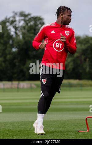 PONTYCLUN, WALES - 10. JUNI 2022: Der walisische Harry Wilson und der walisische Rabbiner Matondo während einer Trainingseinheit im Vale Resort vor der League A 2022 Nations League gegen Belgien am 11.. Juni 2022 im Cardiff City Stadium. (Bild von John Smith/FAW) Stockfoto