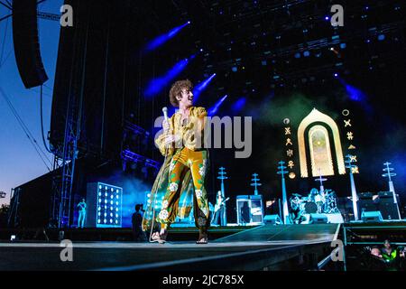 Mailand Italien. 09. Juni 2022. Die amerikanische Band GRETA VAN FLEET spielt live auf der Bühne des Ippodromo SNAI La Maura während des 'I-Days Festival 2022'. Stockfoto