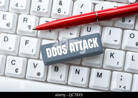 Handschrift Zeichen DDoS Attack. Word für Täter versucht, Netzwerkressourcen nicht verfügbar zu machen -48707 Stockfoto