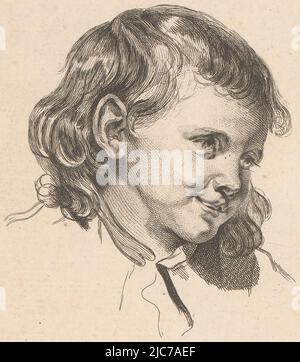 Kopf eines Kindes, nach rechts gedreht Köpfe mehrerer Figuren Ir. Cahier de Tetes de diff, Druckerei: Pierre Charles Ingouf, (auf Objekt erwähnt), Zeichner: Jean-Baptiste Greuze, (auf Objekt erwähnt), Frankreich, c. 1766, Papier, Radierung, Gravur, H 152 mm - B 116 mm Stockfoto