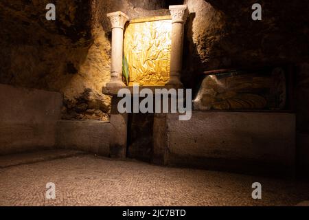 Geburtsort der Jungfrau Maria in der Altstadt von Jerusalem, in der Nähe des Löwentores - Israel. Heiliges Land Stockfoto