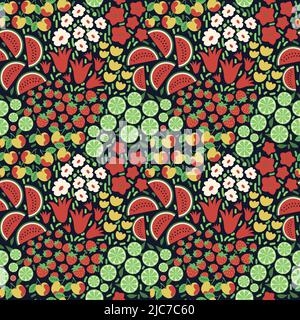 Nahtlose Vektor-Muster Früchte und Blumen Stock Vektor