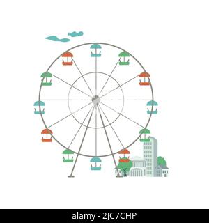 Abbildung des Riesenrads und Stadtvektors Stock Vektor