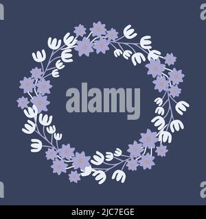 Dekorativer Blumenrahmen mit weißen und blauen Blüten Stock Vektor