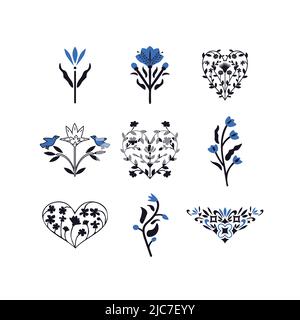 Isoliertes Set aus Vektorelementen mit Blumenmuster Stock Vektor