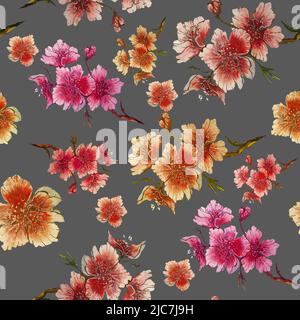 Nahtloses Muster von Hand gezeichnet Aquarell Sakura Blumen Zweige.isolierte Hintergrund.Design für Hochzeit Einladung, Stoff, Verpackung, Textil, Abdeckung Stockfoto