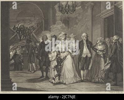 Ludwig XVI. Abschied von seiner Familie, 1792 Trennung des Königs von seiner Familie, am 26.. Herbst 1792, Druckerei: Reinier Vinkeles (I), (erwähnt auf Objekt), Druckerei: Daniël Vrijdag, (erwähnt auf Objekt), nach: Charles Benazech, (erwähnt auf Objekt), Amsterdam, 1792 - 1794, Papier, Radierung, Gravur, H 219 mm × B 265 mm Stockfoto