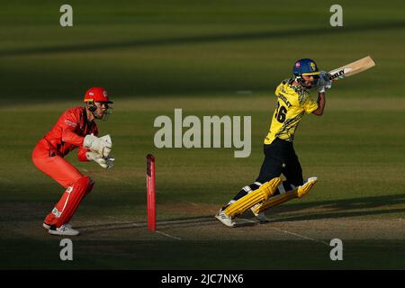 CHESTER LE STREET, Großbritannien Ned Eckersley von Durham Fledermäuse während der Vitality Blast T20 Spiel zwischen Durham County Cricket Club und Lancashire im Seat Unique Riverside, Chester le Street am Freitag 10. Juni 2022. (Kredit: Will Matthews | MI News) Kredit: MI News & Sport /Alamy Live News Stockfoto