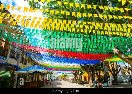 Cachoeira, Bahia, Brasilien - 26. Juni 2019: Stadtdekoration für Sao Joao Party, Cachoeira City, Bahia. Stockfoto
