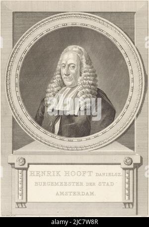 Porträt des Amsterdamer Bürgermeisters Hendrik Danielsz Hooft, Druckerei: Mathias de Sallieth, (auf Objekt erwähnt), Verlag: Izaak de Jongh, (auf Objekt erwähnt), Amsterdam, 1787, Papier, Radierung, Gravur, H 340 mm × B 251 mm Stockfoto