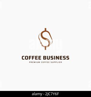 Kaffeebohne und Dollar-Logo. Schlichtes minimalistisches Café-Logo. Vektordarstellung von Kaffeebohnen. Stock Vektor