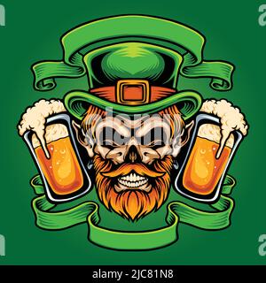Scary St. Patrick Bier mit klassischen Band Vektor-Illustrationen für Ihre Arbeit Logo, Merchandise T-Shirt, Aufkleber und Label-Designs, Poster Stock Vektor