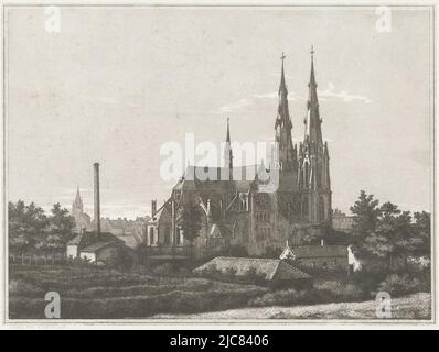 Ansicht der St. Katharinen Kirche in Eindhoven Eglise de St. Catherine a Eindhoven , Druckerei: Petrus Johannes Arendzen, (auf Objekt erwähnt), Niederlande, c. 1867 - c. 1880, Papier, Radierung, H 215 mm × B 295 mm Stockfoto