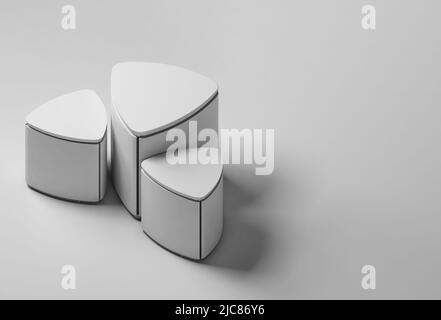 Futuristischer Akzenttisch, weiße Tischoberfläche und Tischplatte auf weißem Hintergrund. Platz für die Produktanzeige kopieren. 3D Rendern Stockfoto