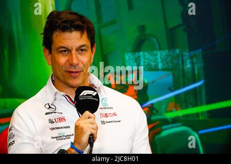 WOLFF Toto (aut), Teamchef & CEO des Mercedes AMG F1 Teams, Portrait Pressekonferenz während des Formel 1 Großen Preises von Aserbaidschan 2022, 8. Runde der FIA Formel 1 Weltmeisterschaft 2022, auf dem Baku City Circuit, vom 10. Bis 12. Juni 2022 in Baku, Aserbaidschan - Foto DPPI Stockfoto