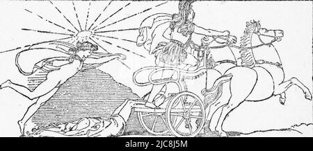 Hectors Leichnam zerrte am Chariot von Achilles, c1792. Von John Flaxman (1755-1826). Im Trojanischen Krieg wurde Patroclus von Hector getötet, während er Achilles Rüstung trug. Thetis, die Mutter von Achilles, überredete Vulcan, eine neue Rüstung für ihren Sohn zu schmieden, und in diesem Kleid rächte er seinen Freund und tötete Hector. Die Ilias ist ein altgriechisches Epos in daktylic hexameter, das traditionell Homer zugeschrieben wird. Stockfoto