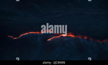 Colata di Lava sul Vulcano Etna-Sicilia dall'Alto Stockfoto