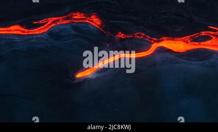 Colata di Lava sul Vulcano Etna-Sicilia dall'Alto Stockfoto