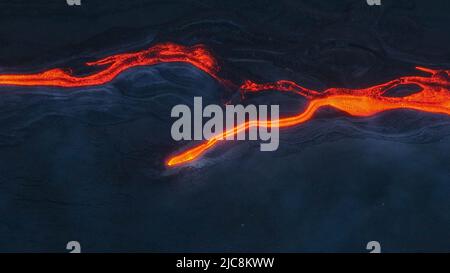 Colata di Lava sul Vulcano Etna-Sicilia dall'Alto Stockfoto