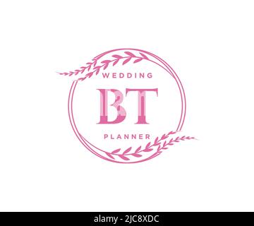 BT Initials Letter Hochzeitslogos Kollektion, handgezeichnete moderne minimalistische und florale Vorlagen für Einladungskarten, Save the Date, elegant Stock Vektor