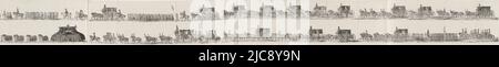 Die Trauerprozession der Königin Wilhelmina von Preußen, 26. Oktober 1837. Die Prozession, die in zwei Reihen übereinander auf vier zusammengeklebten Blättern dargestellt ist, die verschiedenen Teile sind durch die Buchstaben a-aa gekennzeichnet. Beerdigung von Wilhelmina von Preußen, Königin der Niederlande, 1837, Druckerei: Salomon de Visser, (möglicherweise), Verlag: Salomon de Visser, Den Haag, 1837, Papier, H 157 mm × B 1755 mm Stockfoto