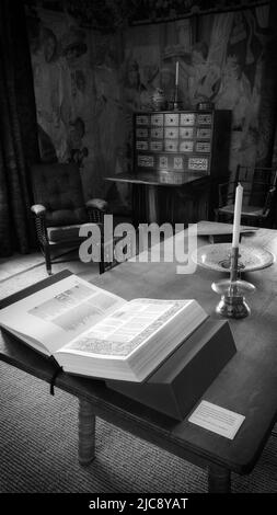 BW-Studie des Chaucer im Kelmscott Manor Stockfoto