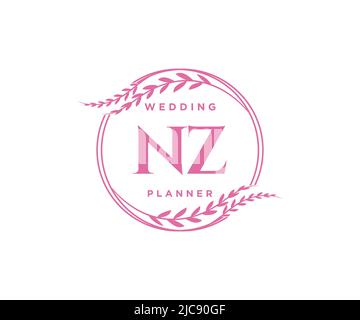 NZ Initials Letter Hochzeit Monogram Logos Kollektion, handgezeichnete moderne minimalistische und florale Vorlagen für Einladungskarten, Save the Date, elegant Stock Vektor