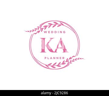 KA Initials Letter Hochzeit Monogram Logos Kollektion, handgezeichnete moderne minimalistische und florale Vorlagen für Einladungskarten, Save the Date, elegant Stock Vektor