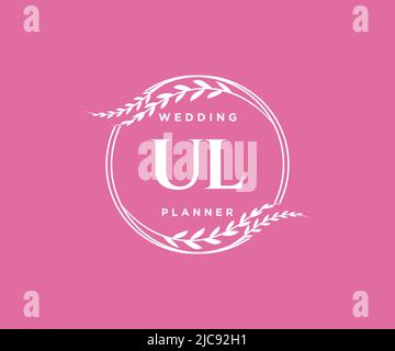 UL Initials Letter Hochzeitslogos-Kollektion, handgezeichnete, moderne, minimalistische und florale Vorlagen für Einladungskarten, Save the Date, elegant Stock Vektor
