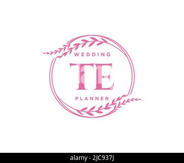 TE Initials Letter Hochzeitslogos-Kollektion, handgezeichnete, moderne, minimalistische und florale Vorlagen für Einladungskarten, Save the Date, elegant Stock Vektor
