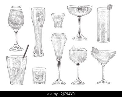 Set handgezeichneter Cocktailgläser Stock Vektor