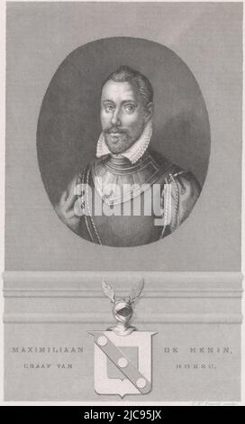 Porträt von Maximilian de Hennin, Graf von Bossu, Druckerei: Edouard Taurel, (auf Objekt erwähnt), Amsterdam, 1841 - 1879, Papier, Stahlgravur, H 253 mm × B 173 mm Stockfoto