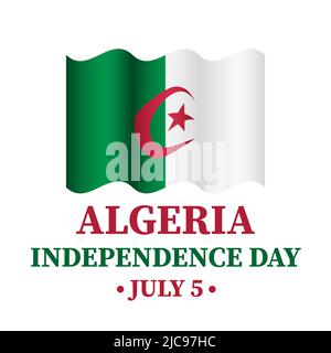 Typografie-Poster zum Tag der Unabhängigkeit von Algerien. Nationalfeiertag am 5. Juli. Vektorvorlage für Banner, Flyer, Aufkleber, Grußkarte, Postkarte, Stock Vektor