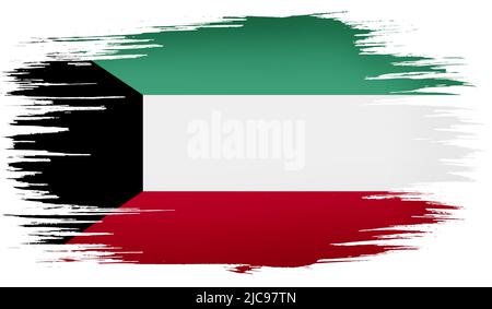 Bunte handgezeichnete Pinselstriche gemalt Nationalflagge von Kuwait. Vorlage für Banner, Karte, Werbung, TV-Werbung, Anzeigen, Webdesign und Stockfoto