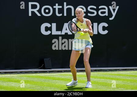 LONDON, GROSSBRITANNIEN. Juni 11, 2022. Greg Russedski (GBR) und Sorana Cirstea (ROU) gegen Marcos Baghdatis (CYP) und Petra Kvitova (ZCE) spielten am Samstag, den 11. Juni 2022, im Edgbaston Priory Club während des Rothesay Classic Birmingham 2022 im Ausstellungsspiel, um sein 40.-jähriges Bestehen zu feiern. Kredit: Taka G Wu/Alamy Live Nachrichten Stockfoto