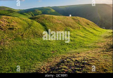 Erdwall auf Bodbury Ring, Bodbury Hill, The Long Mynd, Church Stretton, Shropshire Stockfoto