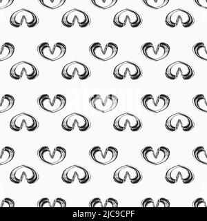 Schwarze Herzen grunge Stil nahtlose Vektor-Muster Hintergrund. Valentine Heart malerische geometrische Kulisse mit Liebesherz-Ikonen. Handgezeichnete Romantikerin Stock Vektor