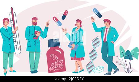Klinik- oder Apothekenpersonal. Banner mit Ärzten oder Apothekern, Vektor isoliert. Stock Vektor