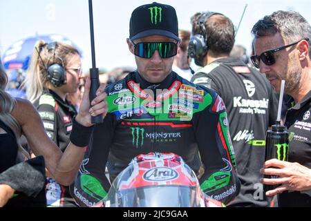 Misano World Circuit „Marco Simoncelli“, Misano Adriatico, Italien, 11. Juni 2022, JONATHAN REA (Kawasaki RacingTeam WSBK - ZX-10RR) während der Pirelli Emilia-Romagna Round FIM Superbike World Championship 2022 - Race1 - World Superbike - SBK Stockfoto