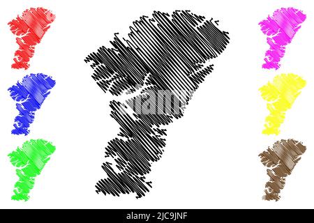 Ellesmere Island (Kanada, Nunavut Province, Nordamerika, Queen Elizabeth Islands) Kartenvektordarstellung, Scribble-Skizze Umingmak Nuna-Karte Stock Vektor