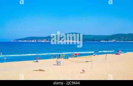 Sanddünen am Strand von Arkutino, an der bulgarischen Schwarzmeerküste, am Strand von Arkutino in der Nähe des Naturschutzgebietes Ropotamo Stockfoto