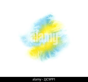 Aquarell gelb und blau Blot auf weißem isolierten Hintergrund. Design für Banner, Karten, Einladungen. Ein Farbfleck. Stockfoto