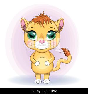 Cartoon-Löwin mit ausdrucksstarken Augen. Wilde Tiere, Charakter, kindisch niedlichen Stil Stock Vektor