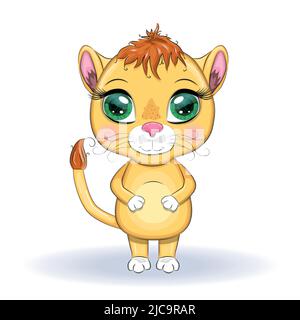 Cartoon-Löwin mit ausdrucksstarken Augen. Wilde Tiere, Charakter, kindisch niedlichen Stil Stock Vektor